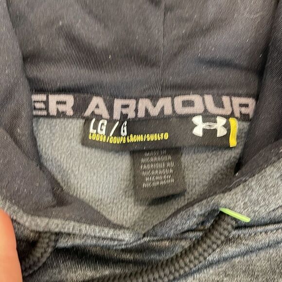 Under Armour Hooded Charcoal Grey/Lime Green Logo Hooded Sweatshirt Size Large - Picture 3 of 4